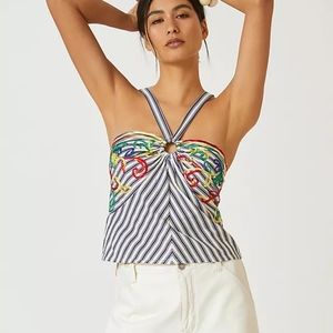 Anthropologie Striped Embellished Halter Top